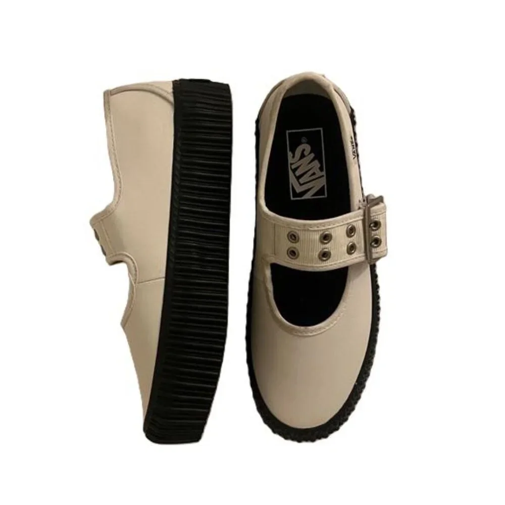 Vans Mary Jane Creeper Platform Shoes White Black Womens‎ Size